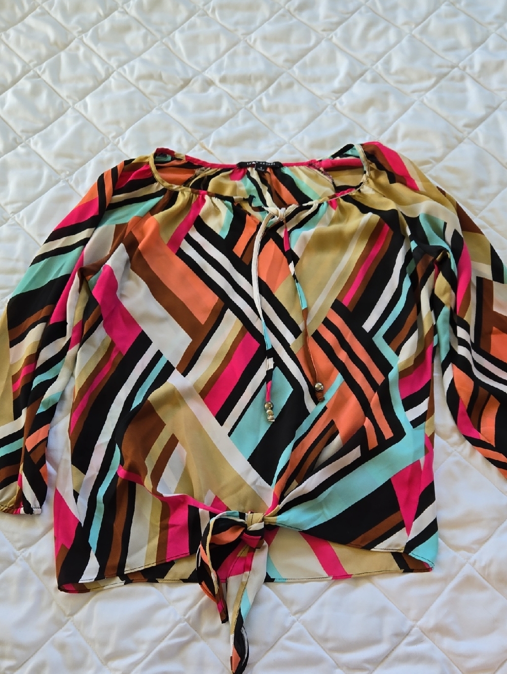 Zac & Rachel Geometric Multi-Color Tie-Front Blouse